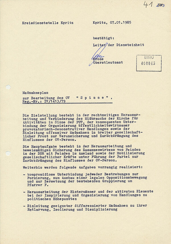 Die Abbildung zeigt ein von der Kreisdienststelle Kyritz angefertigtes Textdokument