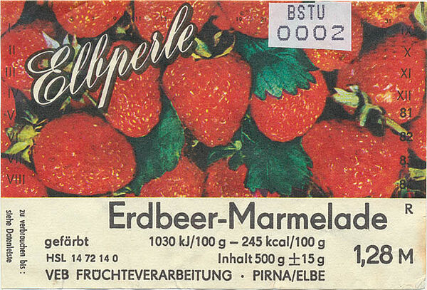 Etikett einer Erdbeer-Marmemalde.
