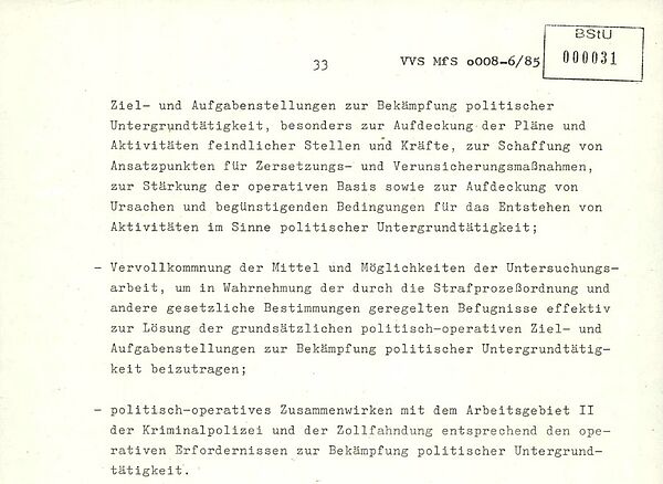 Auszug, in dem die Umsetzung der Stasi-Dienstanweisung 2/85 für die Hauptabteilung IX geregelt wird.