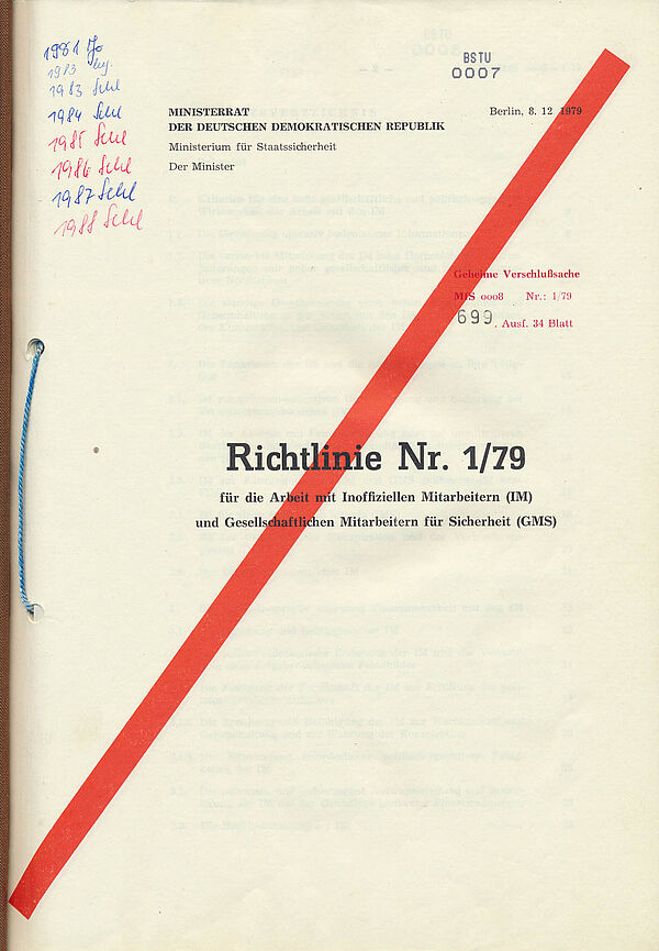 Deckblatt der Richtlinie 1/79, das durch einen roten Querbalken als Verschlusssache gekennzeichnet ist.