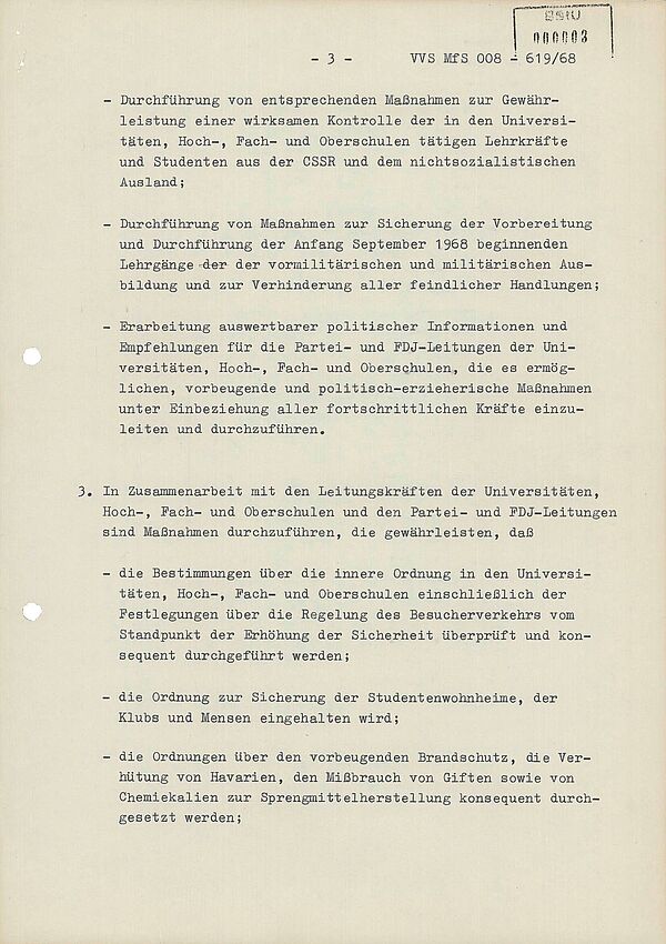 Textdokument, des Ministerrats der DDR, Ministerium für Staatssicherheit an die Leiter der Bezirksverwaltungen der Stasi