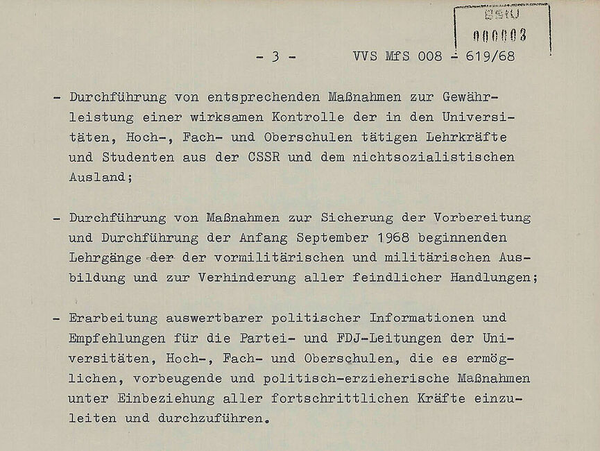 Textdokument, des Ministerrats der DDR, Ministerium für Staatssicherheit an die Leiter der Bezirksverwaltungen der Stasi