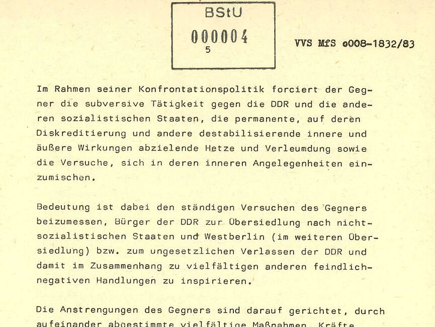Auszug aus der 46-seitigen Dienstanweisung 2/83 des Ministers für Staatssicherheit Erich Mielke, 13. Oktober 1983