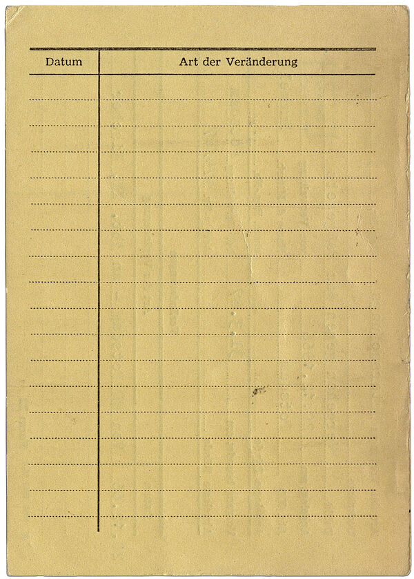 Stasi-Karteikarte F22 in DIN A6, blass gelb, Rückseite, Hochformat