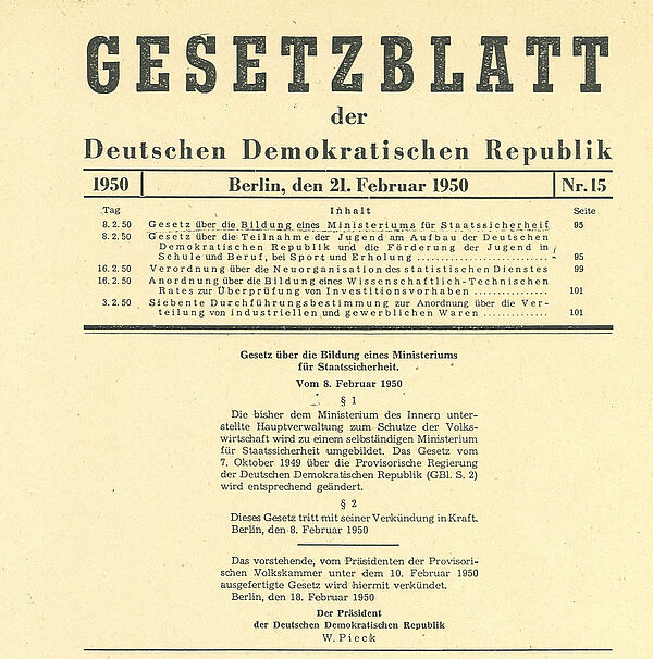Die Abbildung zeigt ein Textdokument. Oben steht groß "Gesetzblatt der Demokratischen Republik" geschrieben.