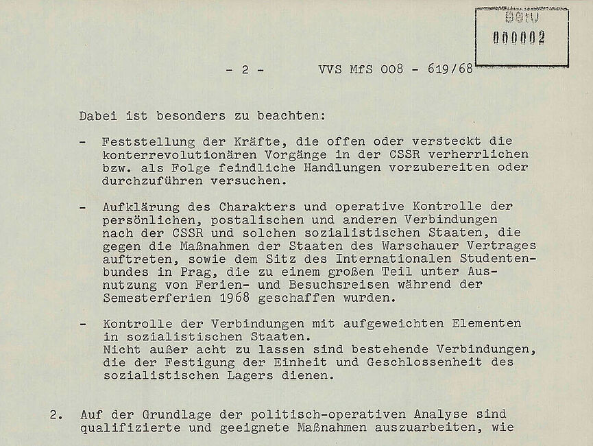Textdokument, des Ministerrats der DDR, Ministerium für Staatssicherheit an die Leiter der Bezirksverwaltungen der Stasi