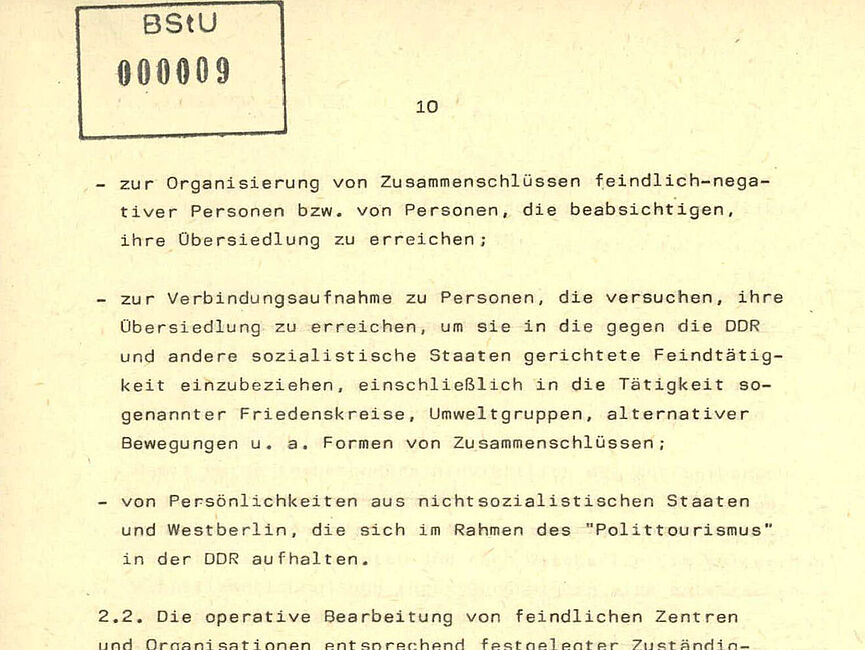 Auszug aus der 46-seitigen Dienstanweisung 2/83 des Ministers für Staatssicherheit Erich Mielke, 13. Oktober 1983