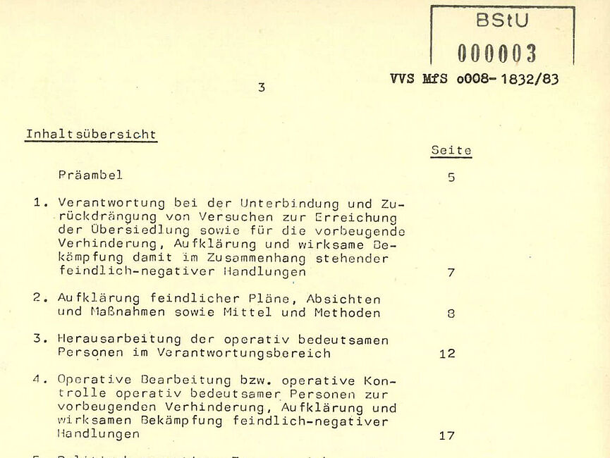 Auszug aus der 46-seitigen Dienstanweisung 2/83 des Ministers für Staatssicherheit Erich Mielke, 13. Oktober 1983