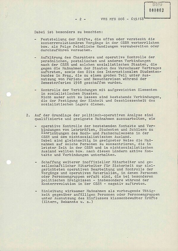 Textdokument, des Ministerrats der DDR, Ministerium für Staatssicherheit an die Leiter der Bezirksverwaltungen der Stasi