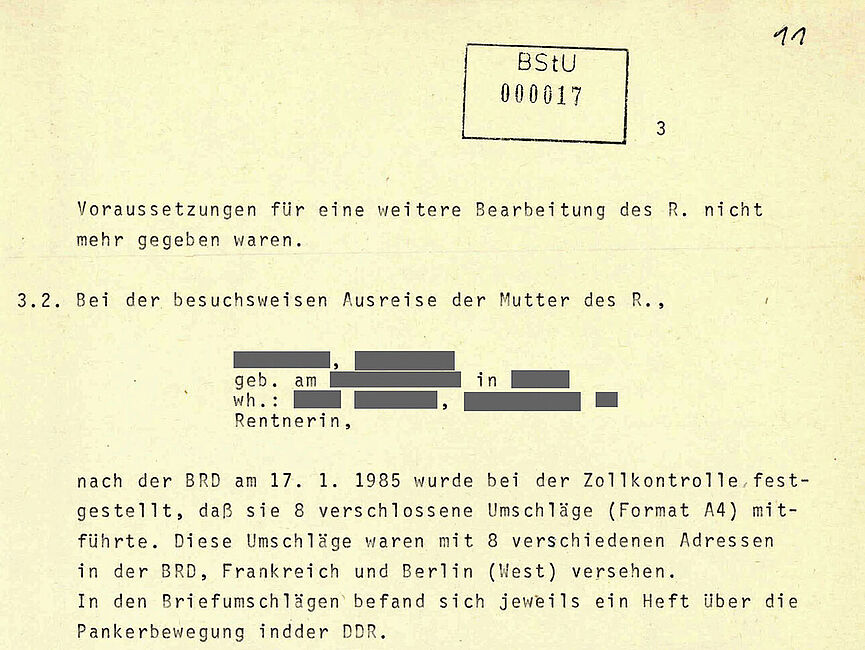 Eröffnungsbericht zur OPK "Schreiber" gegen Gilbert Radulovic, 4. Februar 1985 Maschinell verfasstes Textdokument der Hauptabteilung XVIII/3