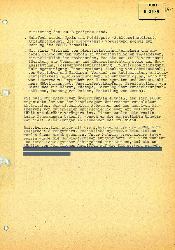 Zwischenbericht der HA XX/5 "über die Feindtätigkeit des Jürgen Fuchs", 29. September 1982 (Auszug)