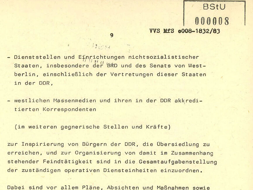 Auszug aus der 46-seitigen Dienstanweisung 2/83 des Ministers für Staatssicherheit Erich Mielke, 13. Oktober 1983