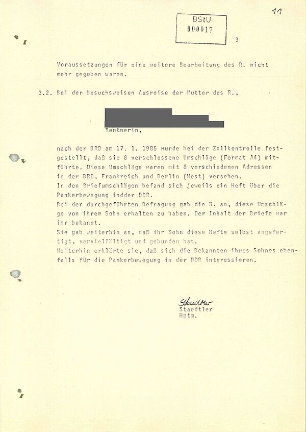 Maschinell verfasstes Textdokument der Hauptabteilung XVIII/3