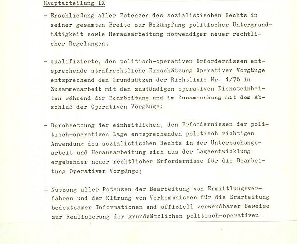 Auszug, in dem die Umsetzung der Stasi-Dienstanweisung 2/85 für die Hauptabteilung IX geregelt wird.