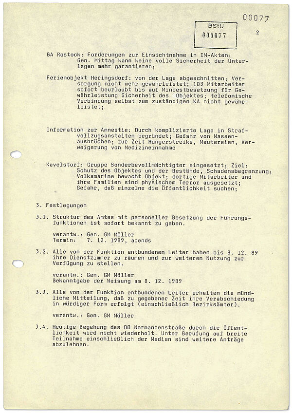 Maschinell verfasstes Dokument, das die verschiedenen Punkte einer Beratung der Leitung des Amtes für Nationale Sicherheit zusammenfasst.