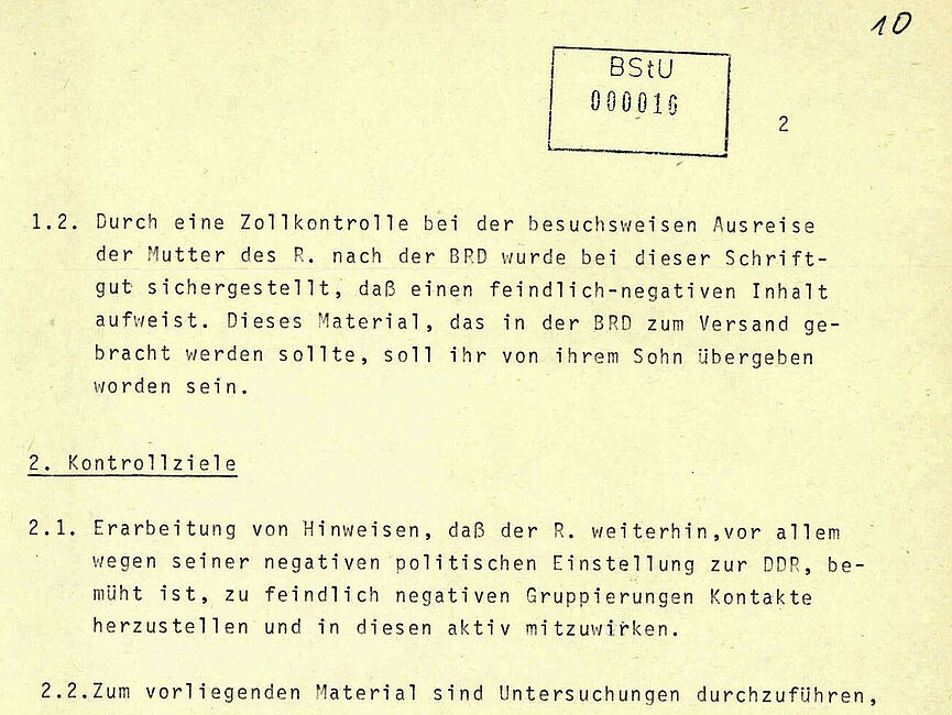 Eröffnungsbericht zur OPK "Schreiber" gegen Gilbert Radulovic, 4. Februar 1985 Maschinell verfasstes Textdokument der Hauptabteilung XVIII/3